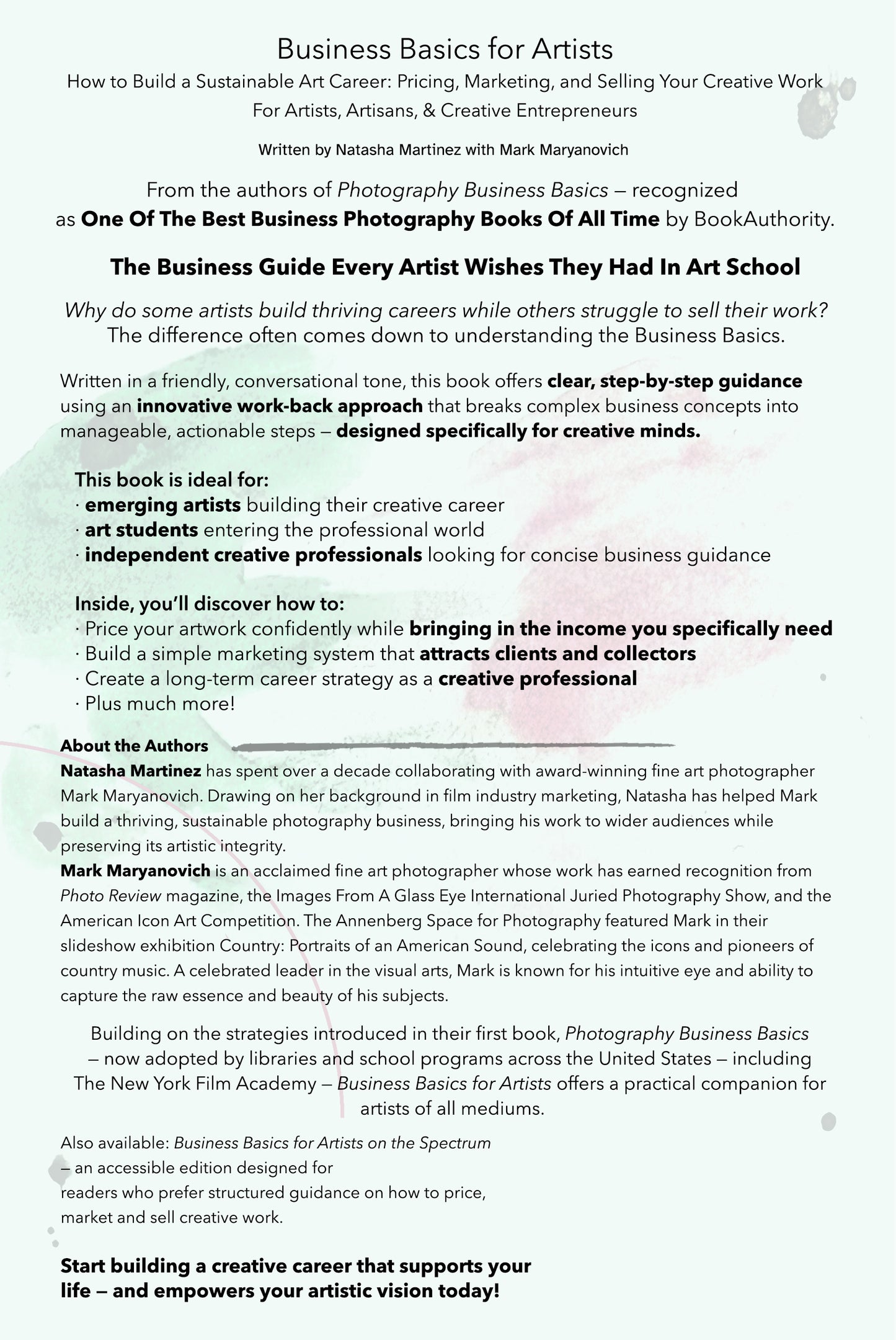 Business Basics for Artists. How to build a sustainable art career. Natasha Martinez, Mark Maryanovich
