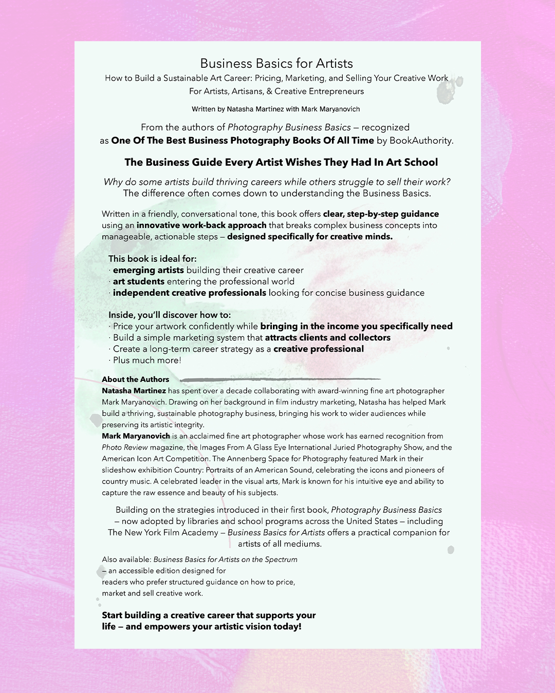 Business Basics for Artists. How to build a sustainable art career. Natasha Martinez, Mark Maryanovich